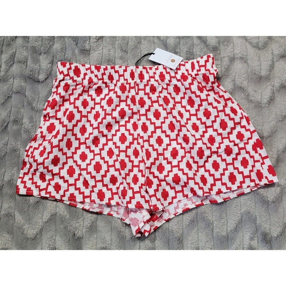 Shade & Shore Womens Size S 4-6 Linen Blend Red Geometric Shorts Swim Cover Up